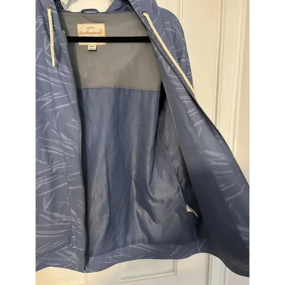 Weatherproof Vintage Blue Patterned Rain Jacket with Hood - Picture 9 of 9